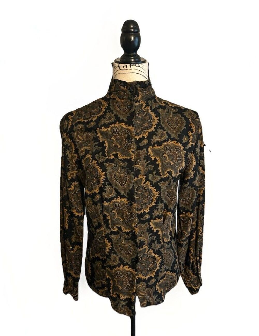 Vintage Paisley Brown button down Blouse Size 6 Petite